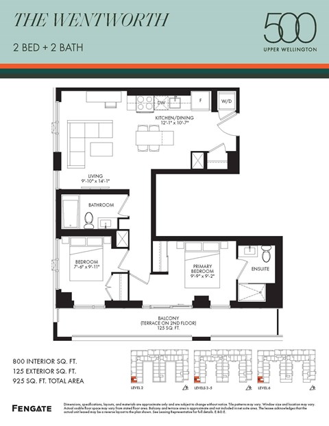 Floor plan for 2 beds, 2 baths, 800 sqft